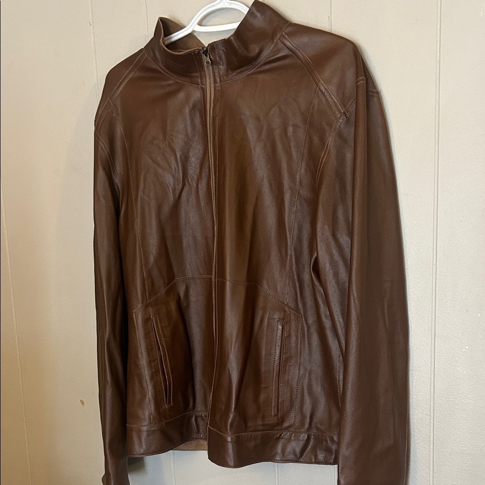 Brown Faux Leather Zip-Up Moto Jacket Minimalist Classic